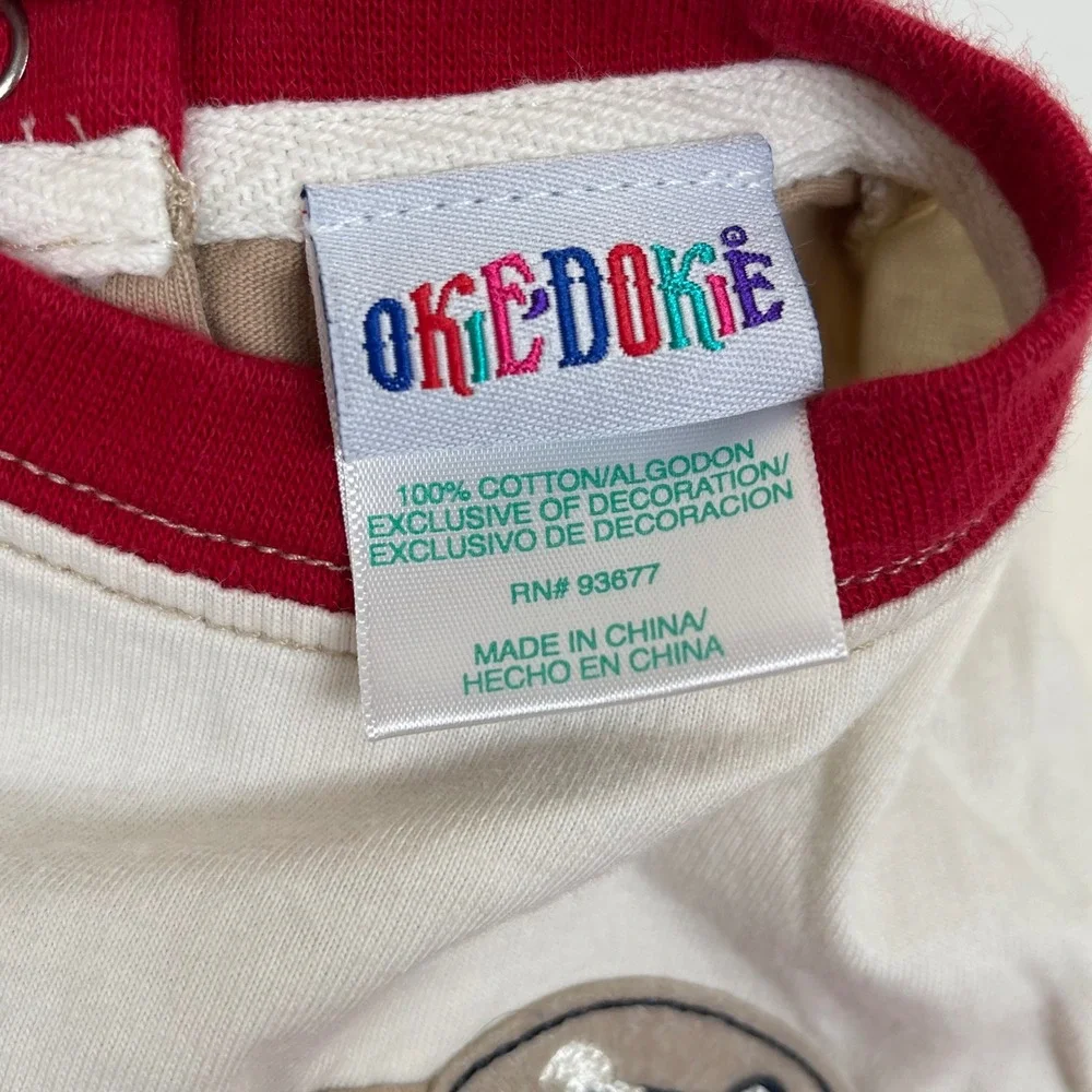 Vintage Okie Dokie Baby Boys 12M Long Sleeve Dog Patch One Piece Cream‎ 90s Y2K